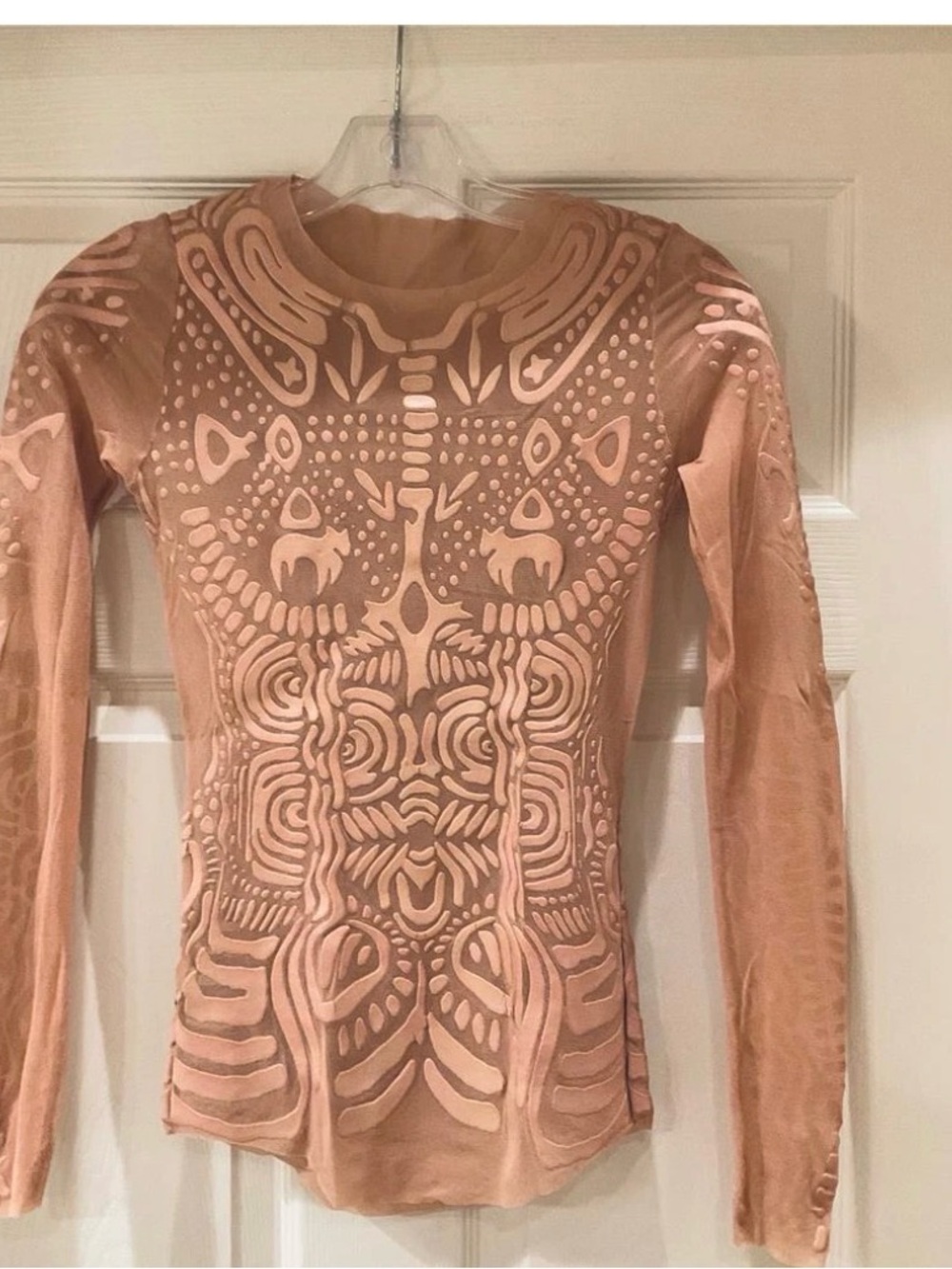 Jean Paul Gaultier Sheer Mesh Tunic in Blush Pink with Nude Rubber Overlay $380